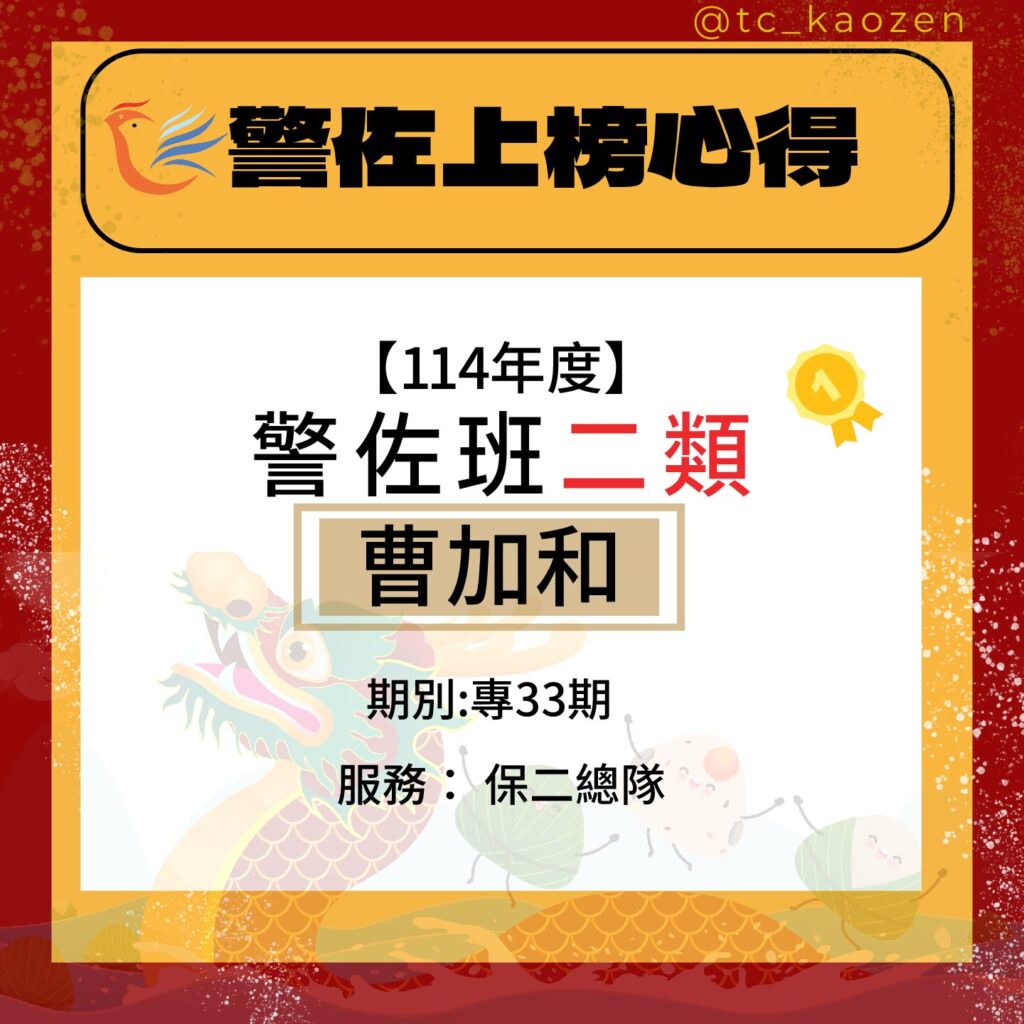 114警佐班二類|專33期_曹加和上榜心得 114警佐班二類|專33期_曹加和上榜心得
