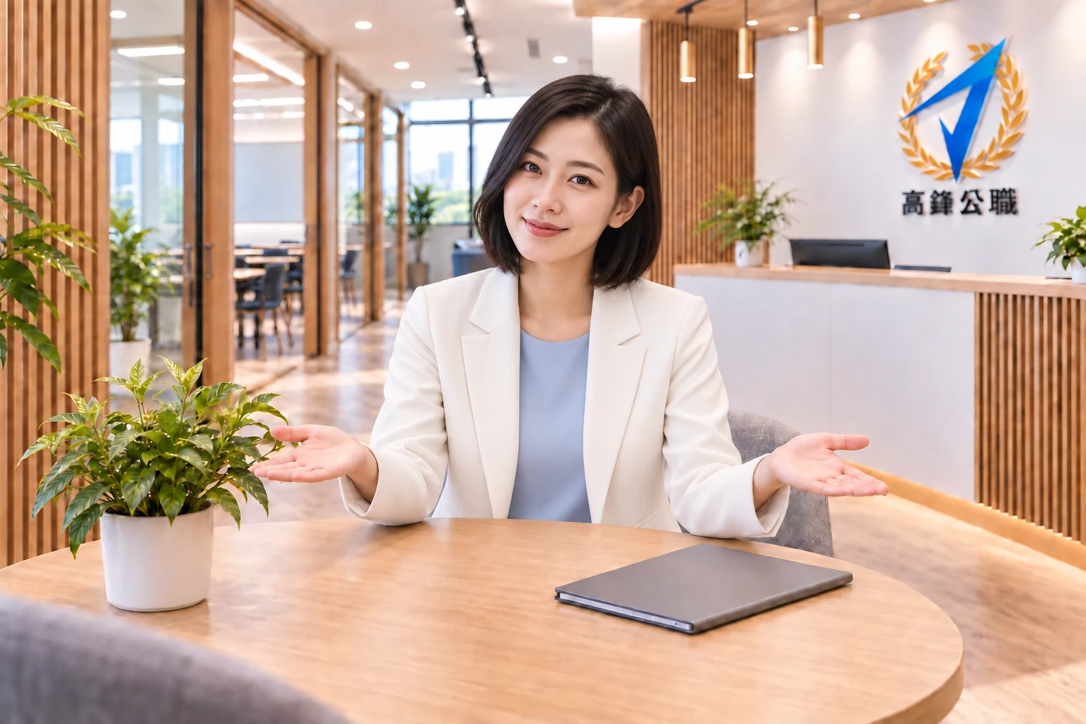 接待人員攤開雙手，請你選擇想了解的課程或課後服務